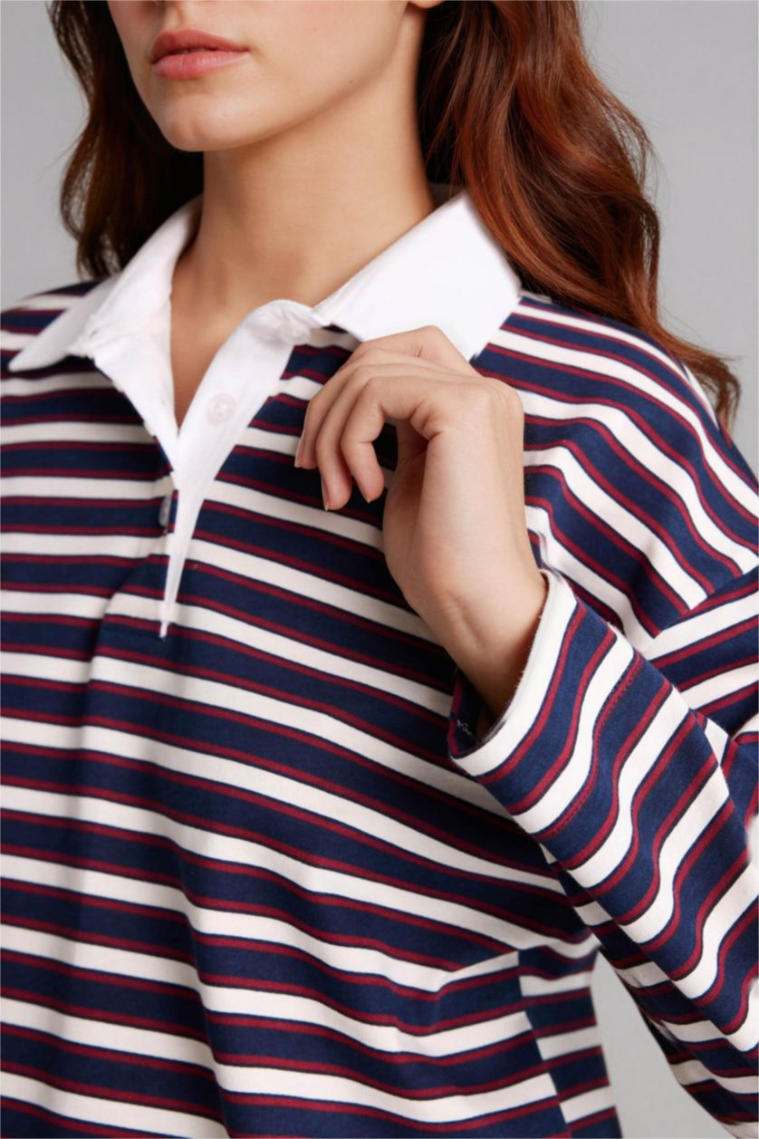 Woman NAVY قميص مخطط طويل ردن طويل قصة عادية