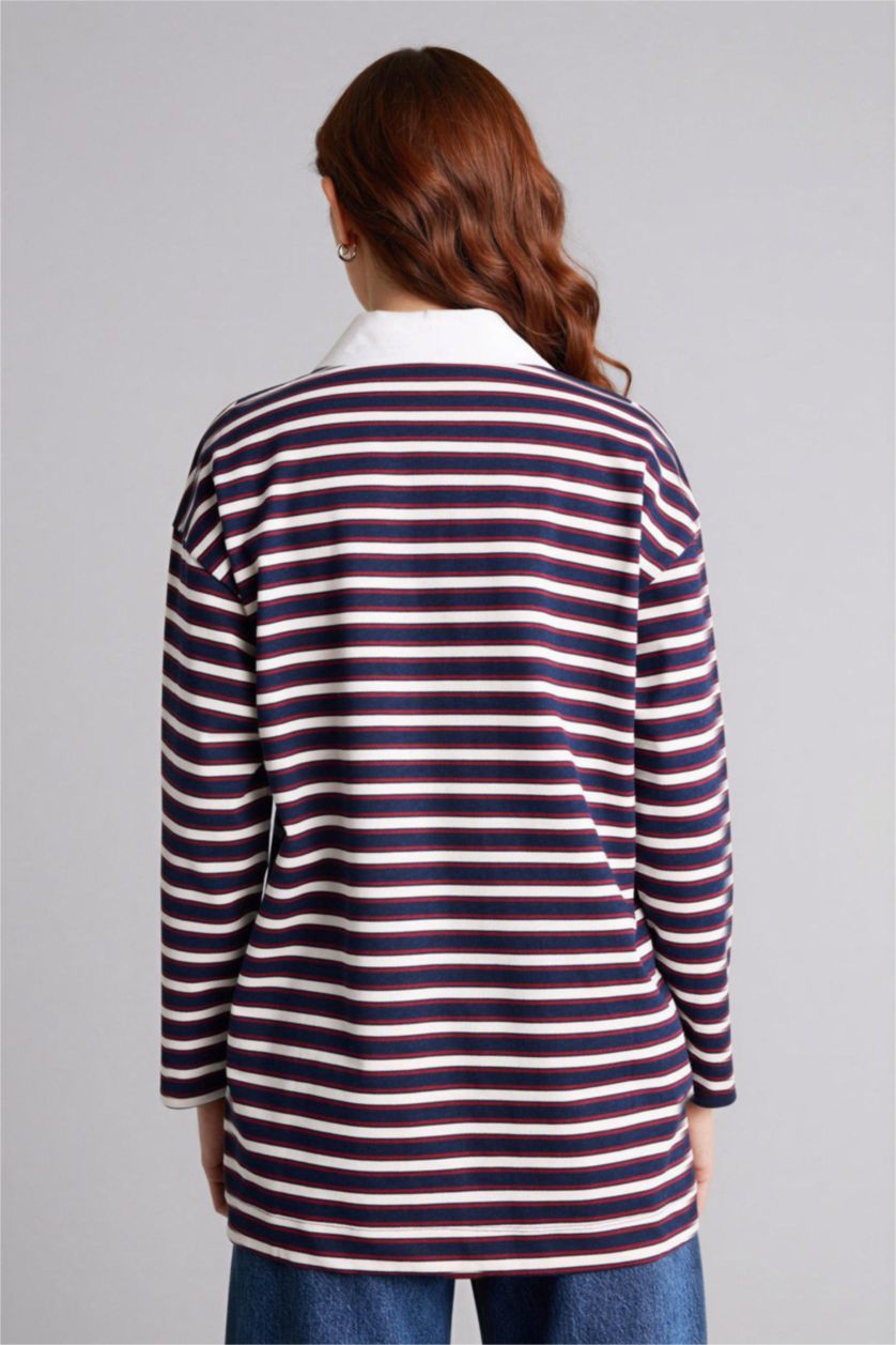 Woman NAVY قميص مخطط طويل ردن طويل قصة عادية