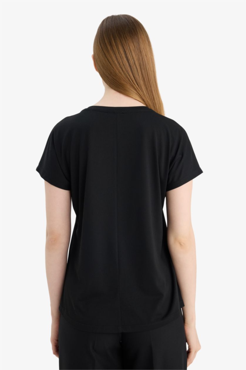 WOMAN Black Crew Neck Stone Print Short Sleeve T-Shirt