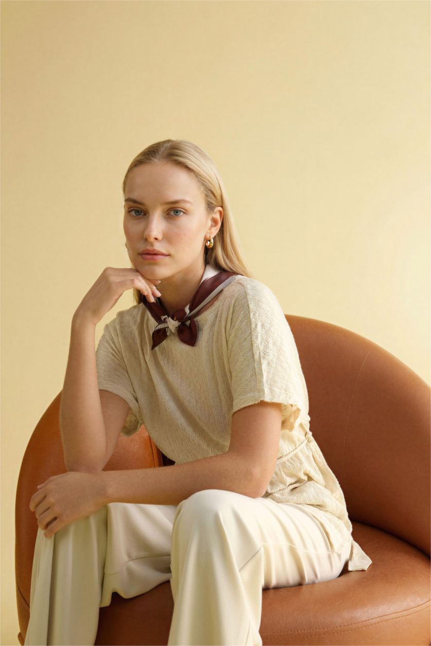 WOMAN Stone Asymmetric Boat Neck Crepe T-shirt