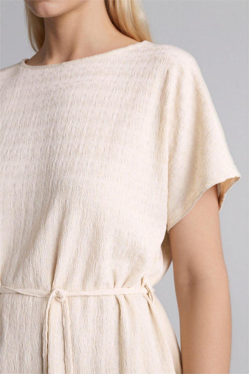 WOMAN Stone Asymmetric Boat Neck Crepe T-shirt