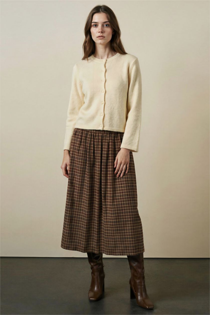 WOMAN Brown A Line Printed Maxi Skirt