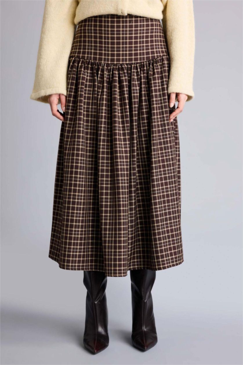 WOMAN Brown A Line Printed Maxi Skirt