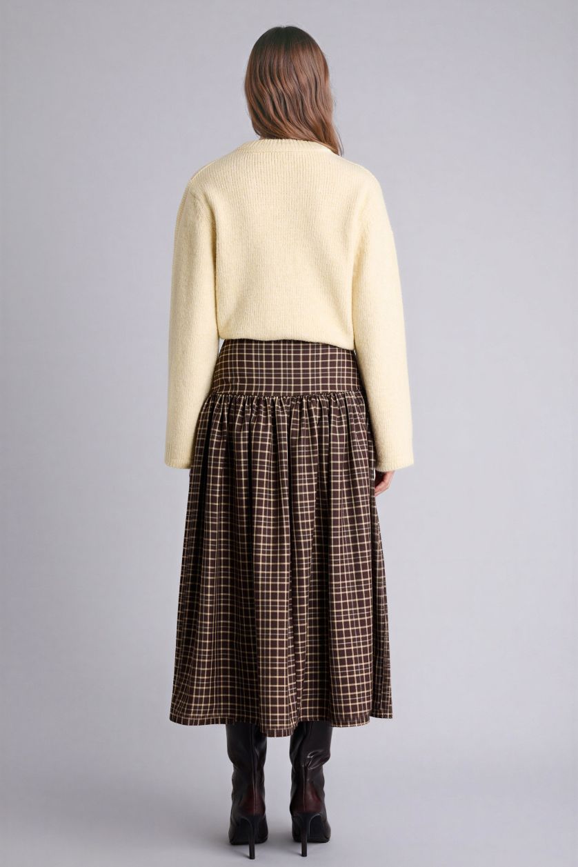 Kadın Kahve A Form Baskılı Maxi Etek