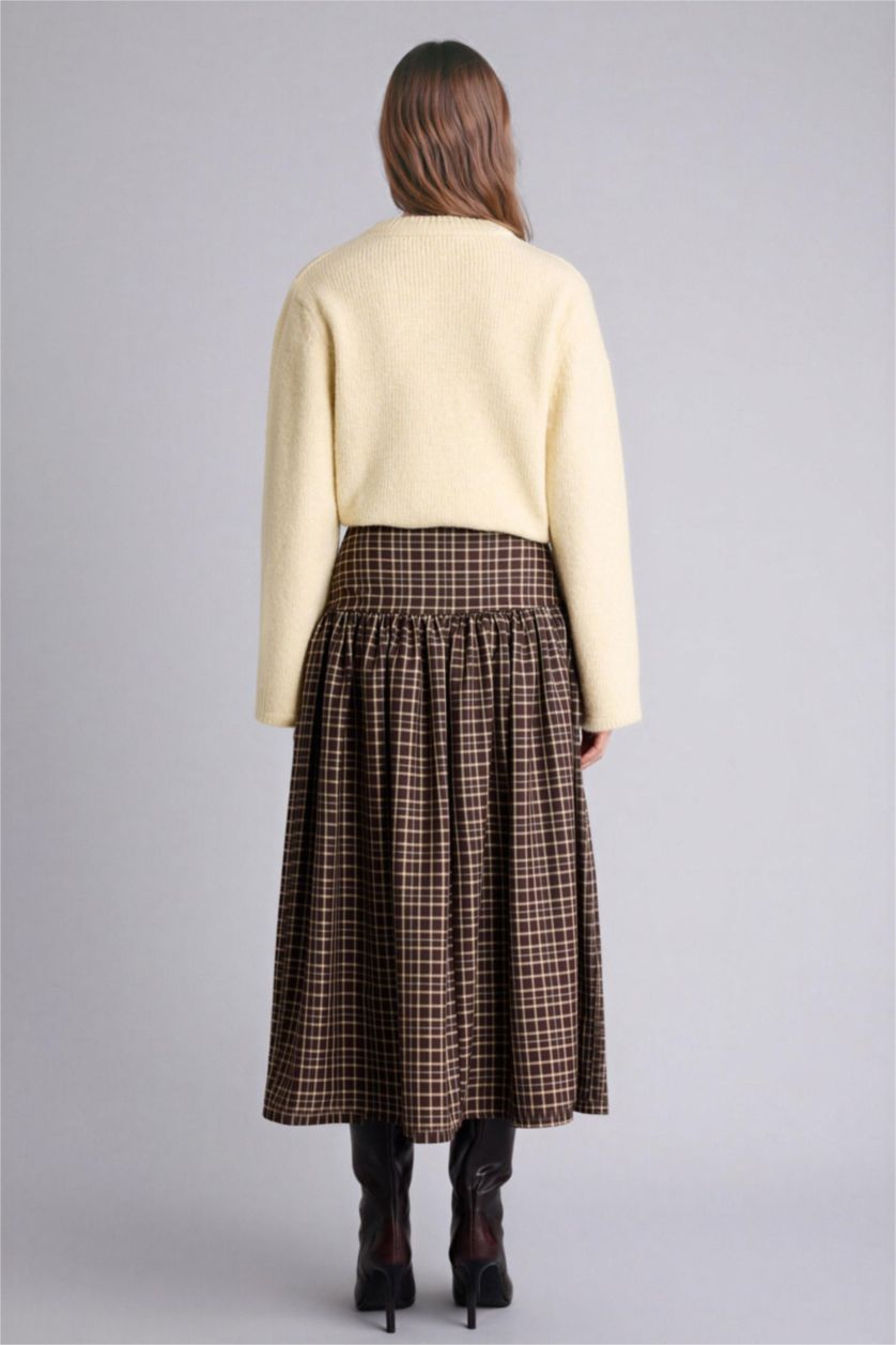 WOMAN Brown A Line Printed Maxi Skirt