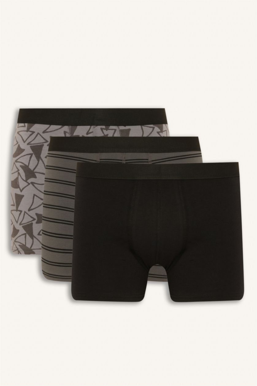 Erkek Gri Regular Fıt Şal Desenli 3'lü Boxer