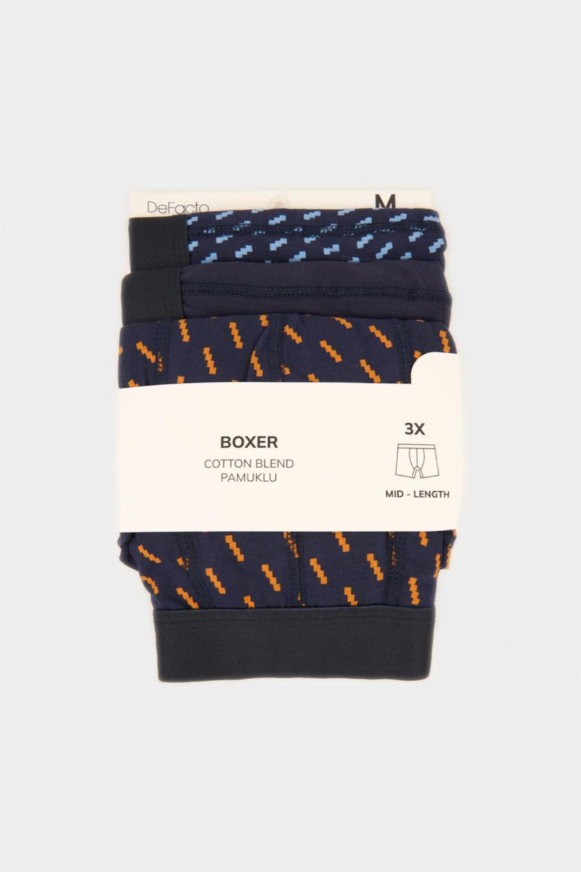 Erkek Lacivert Regular Fıt Çizgili 3'lü Boxer