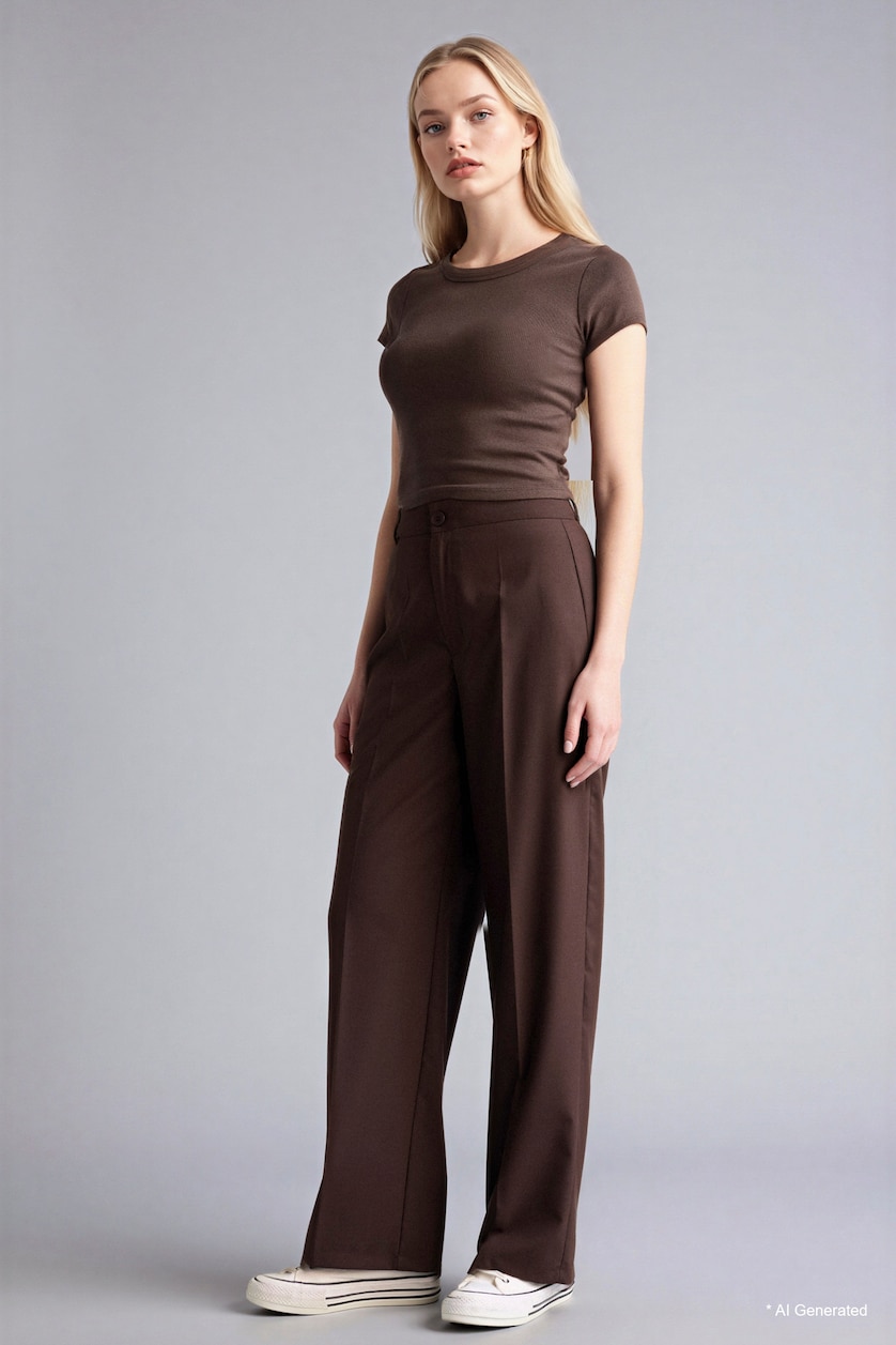 WOMAN Brown Wide Leg Double Pocket Trousers
