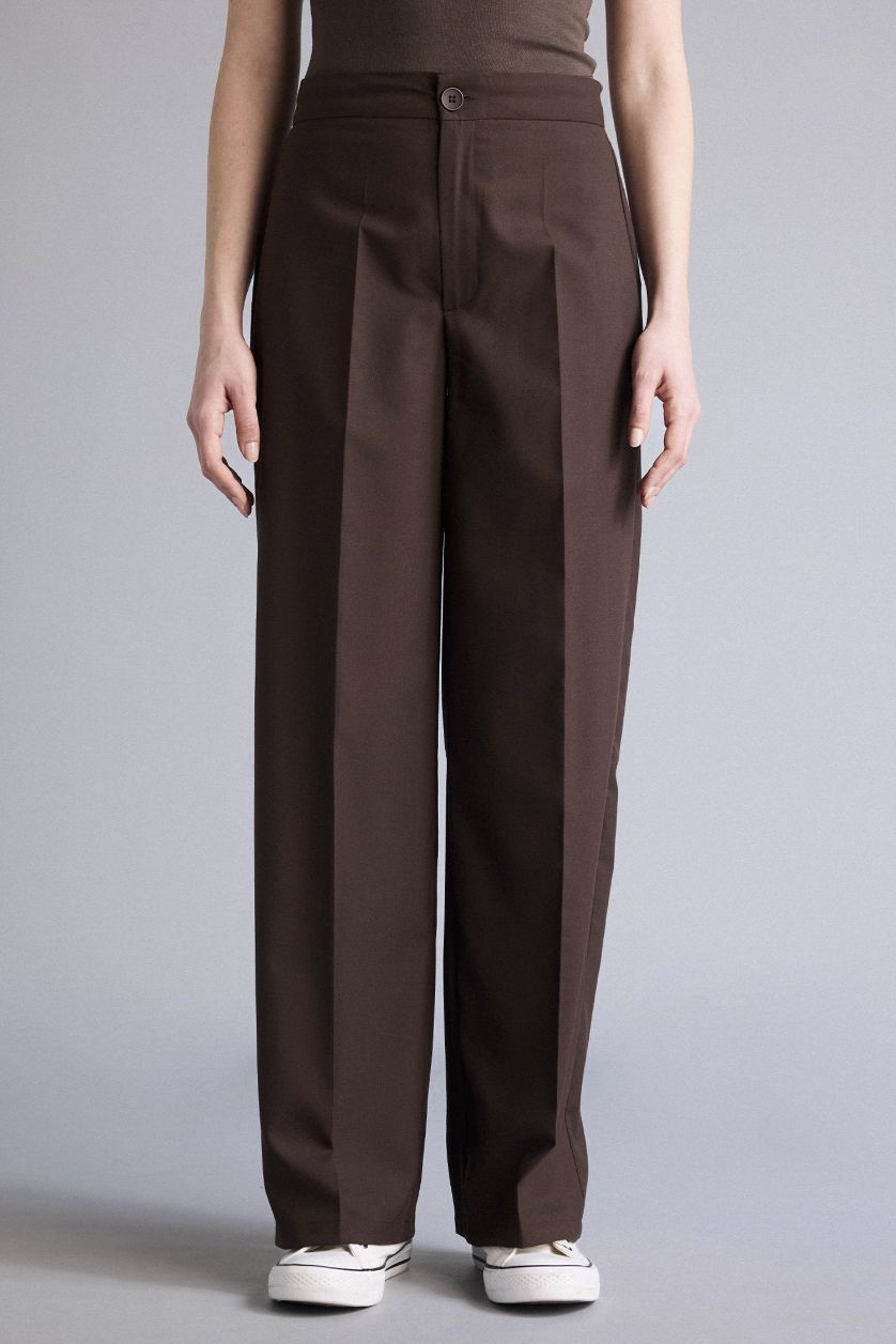 Kadın Kahve Wıde Leg Standart Boy Pantolon