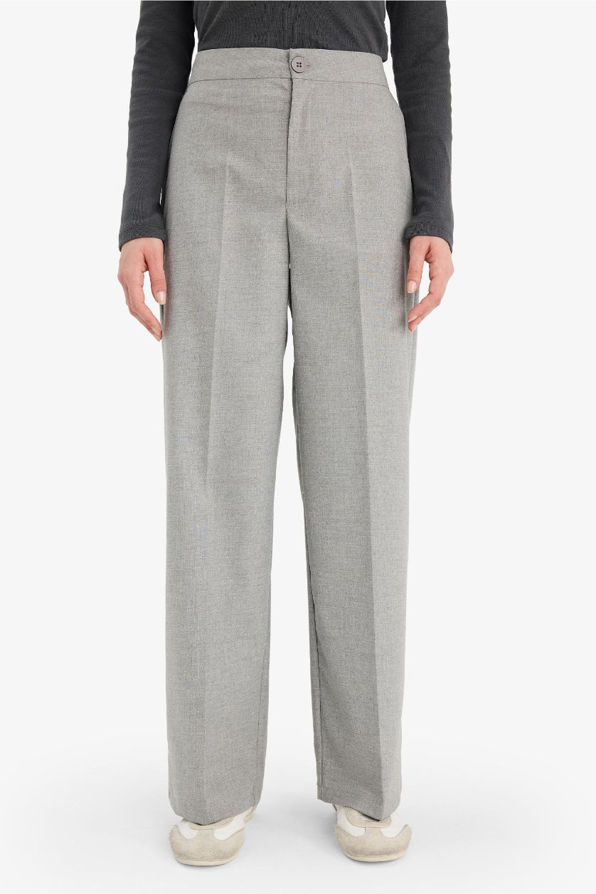 Woman Grey Wide Leg Double Pocket Trousers