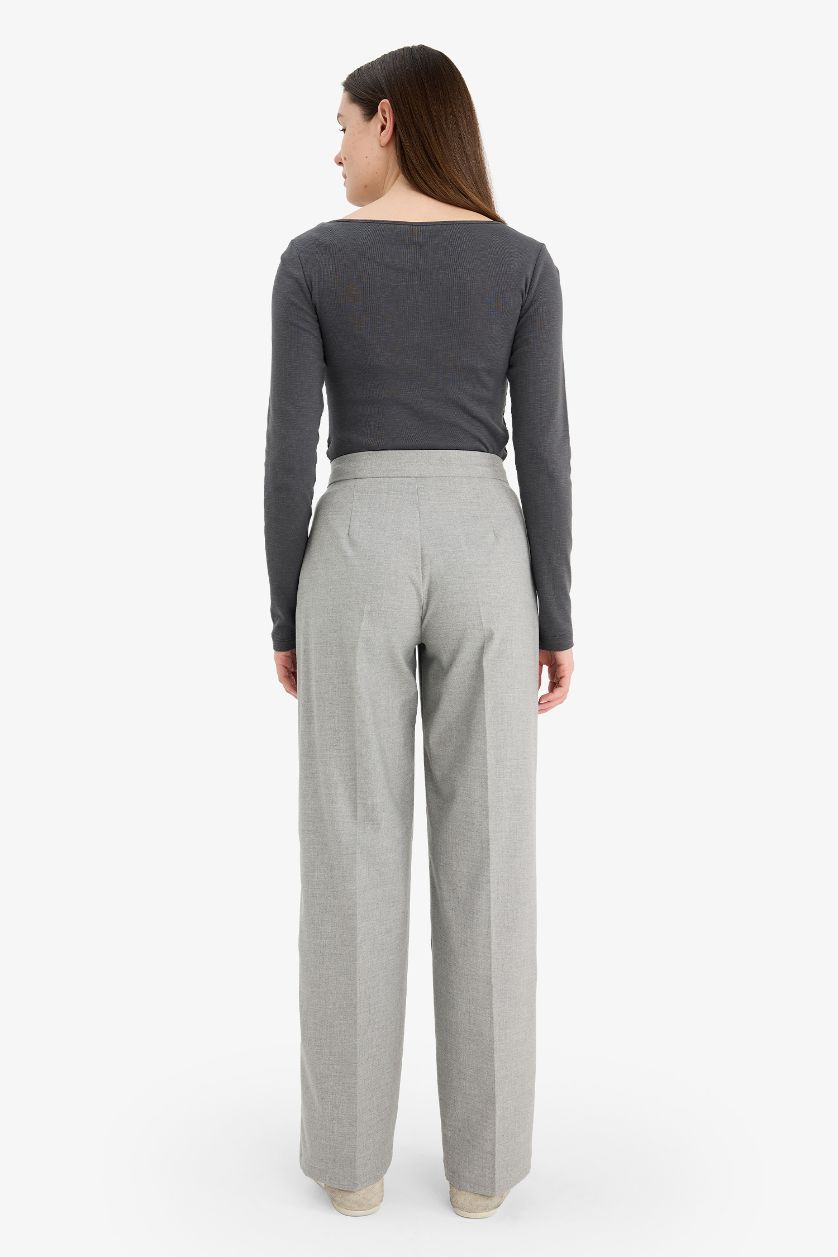 Woman Grey Wide Leg Double Pocket Trousers