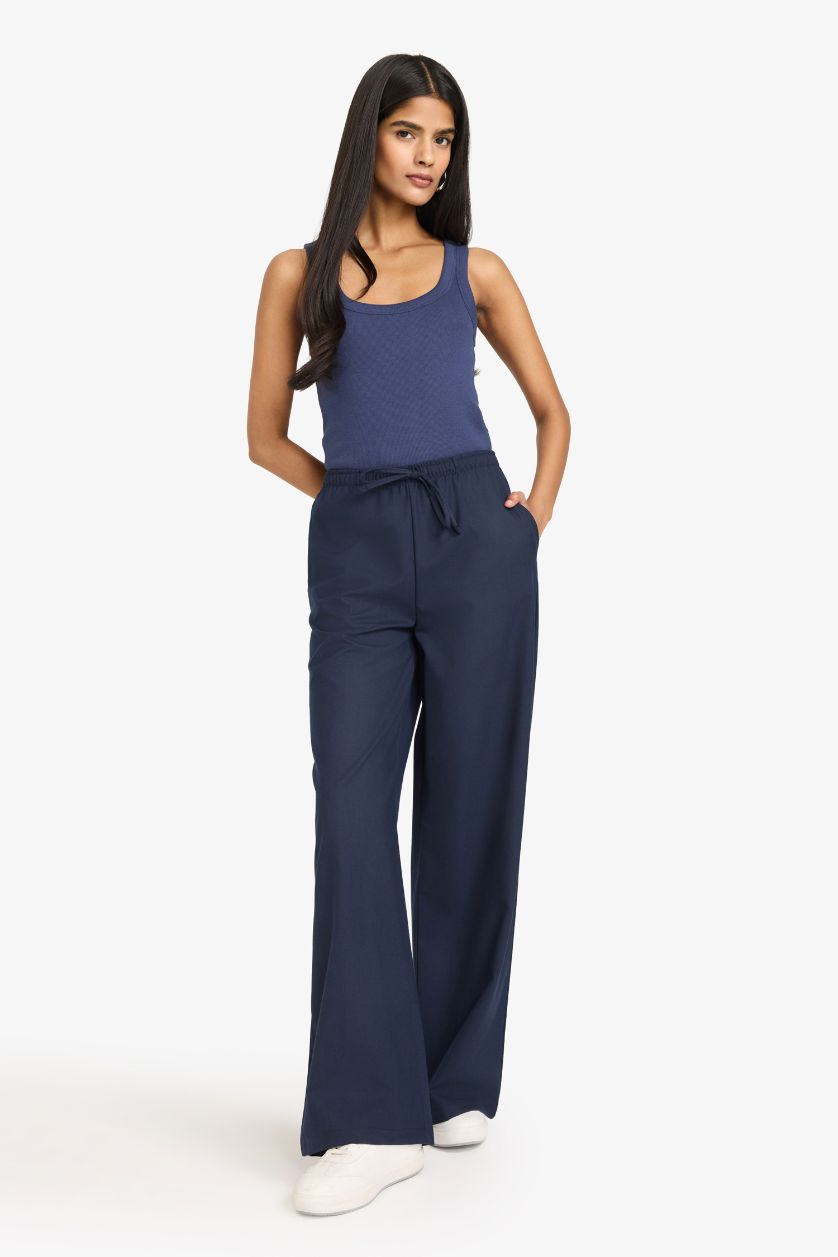 Woman NAVY Straight Fit Normal Waist Standard Length Trousers