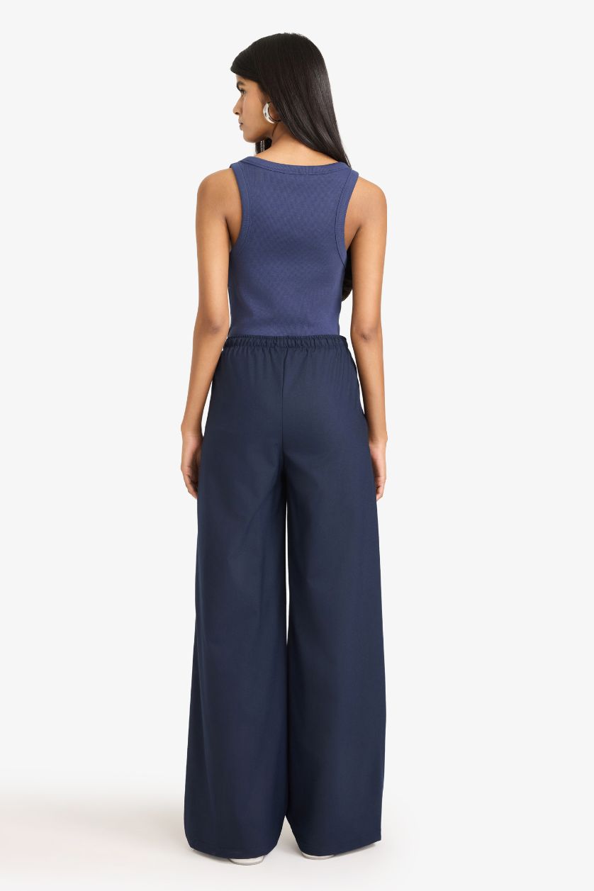 Woman NAVY Straight Fit Normal Waist Standard Length Trousers