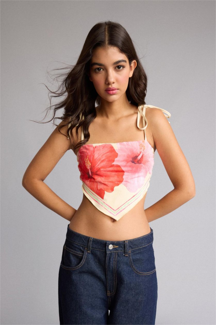 Kadın Sarı Afra x DeFacto Regular Fit Desenli Bikini Üstü