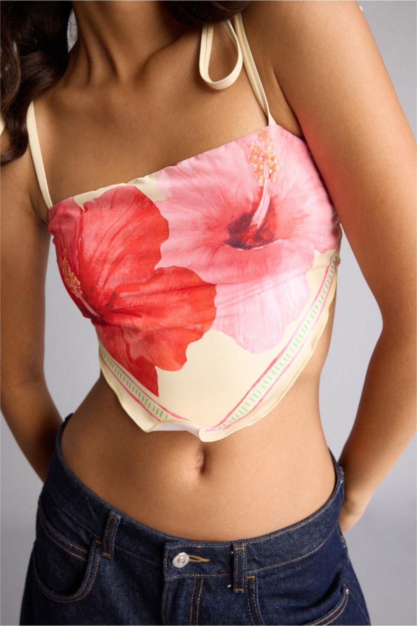 Kadın Sarı Afra x DeFacto Regular Fit Desenli Bikini Üstü