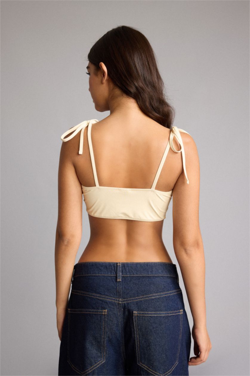 Kadın Sarı Afra x DeFacto Regular Fit Desenli Bikini Üstü