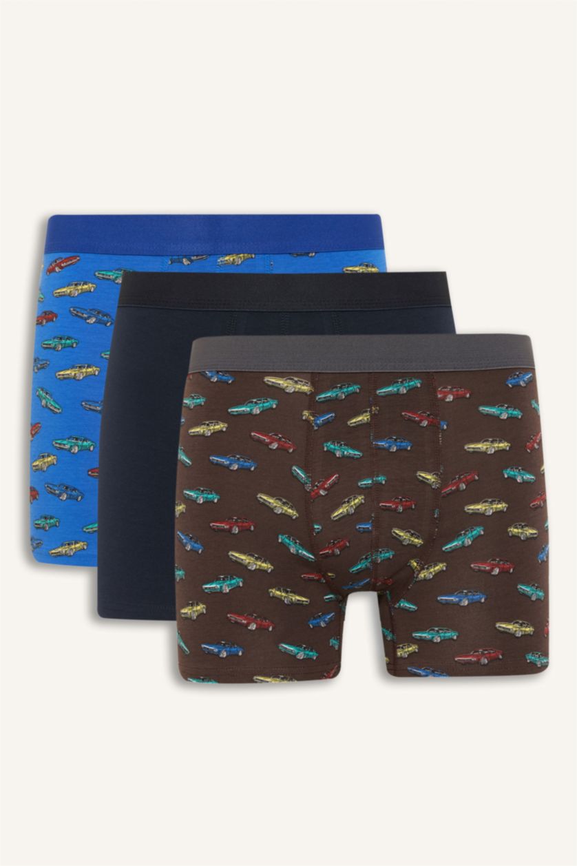 Erkek Lacivert Regular Fıt Baskılı 3'lü Boxer