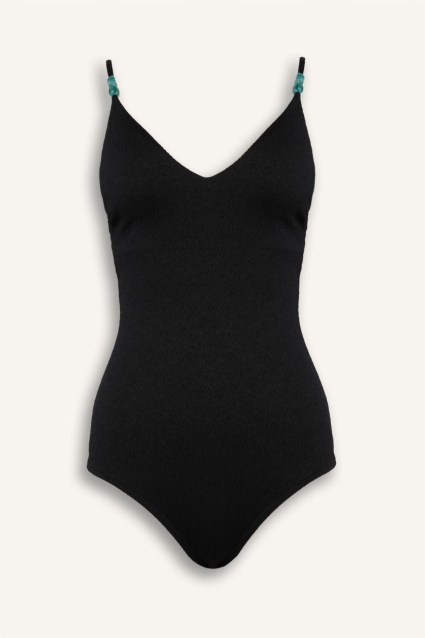 Әйелдерге қара Regular Fit кринкл мата суға шомылу киімі