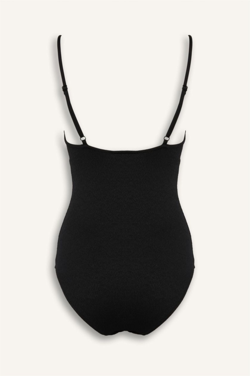 Әйелдерге қара Regular Fit кринкл мата суға шомылу киімі