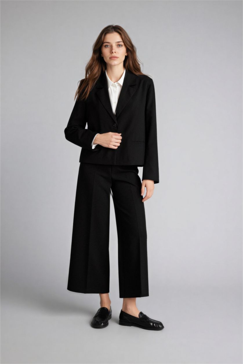 نساء أسود سترة بليزر قصة مريحة بياخة جاكيت