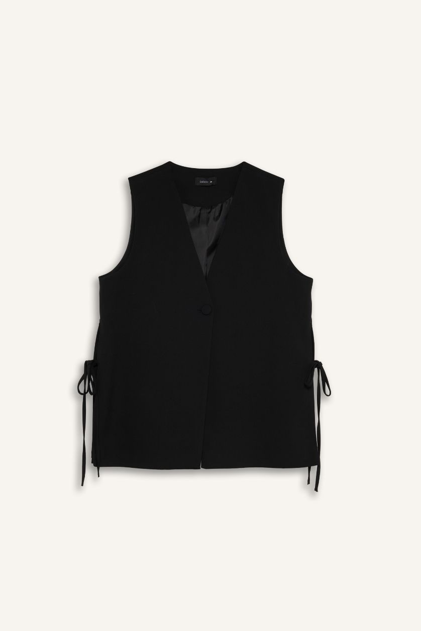 Woman Black Relax Fit V-Neck Vest