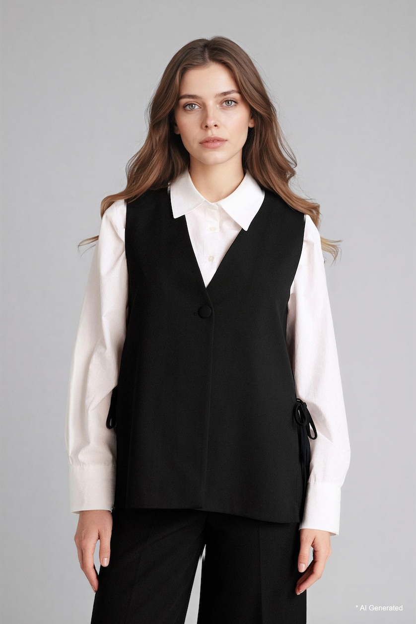 WOMAN Black Relax Fit V-Neck Vest