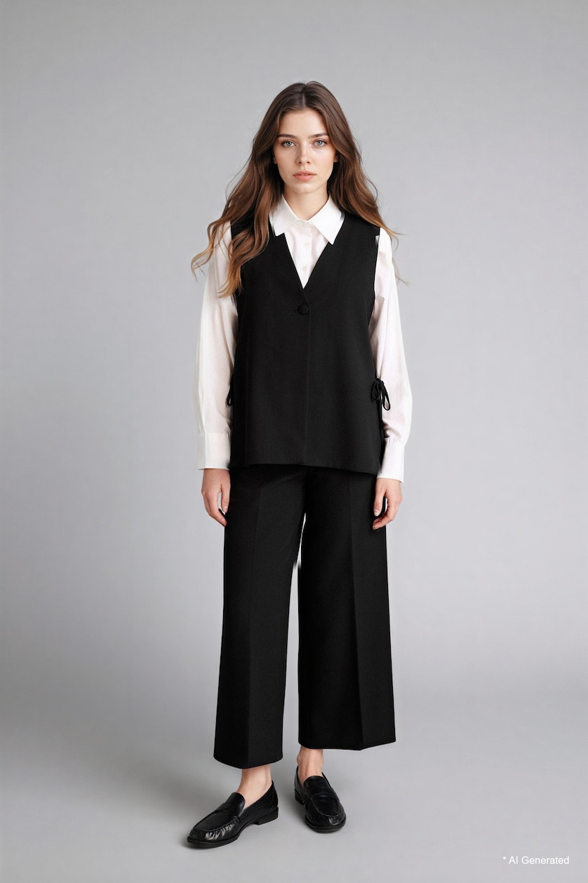 WOMAN Black Relax Fit V-Neck Vest