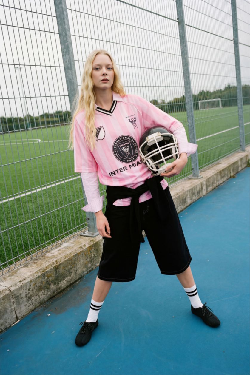 Kadın Açık Pembe MLS Oversıze V Yaka Tişört