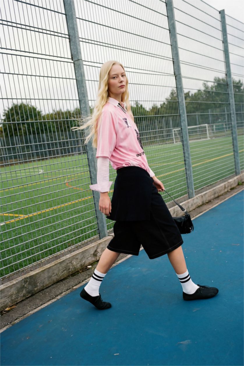 Kadın Açık Pembe MLS Oversıze V Yaka Tişört