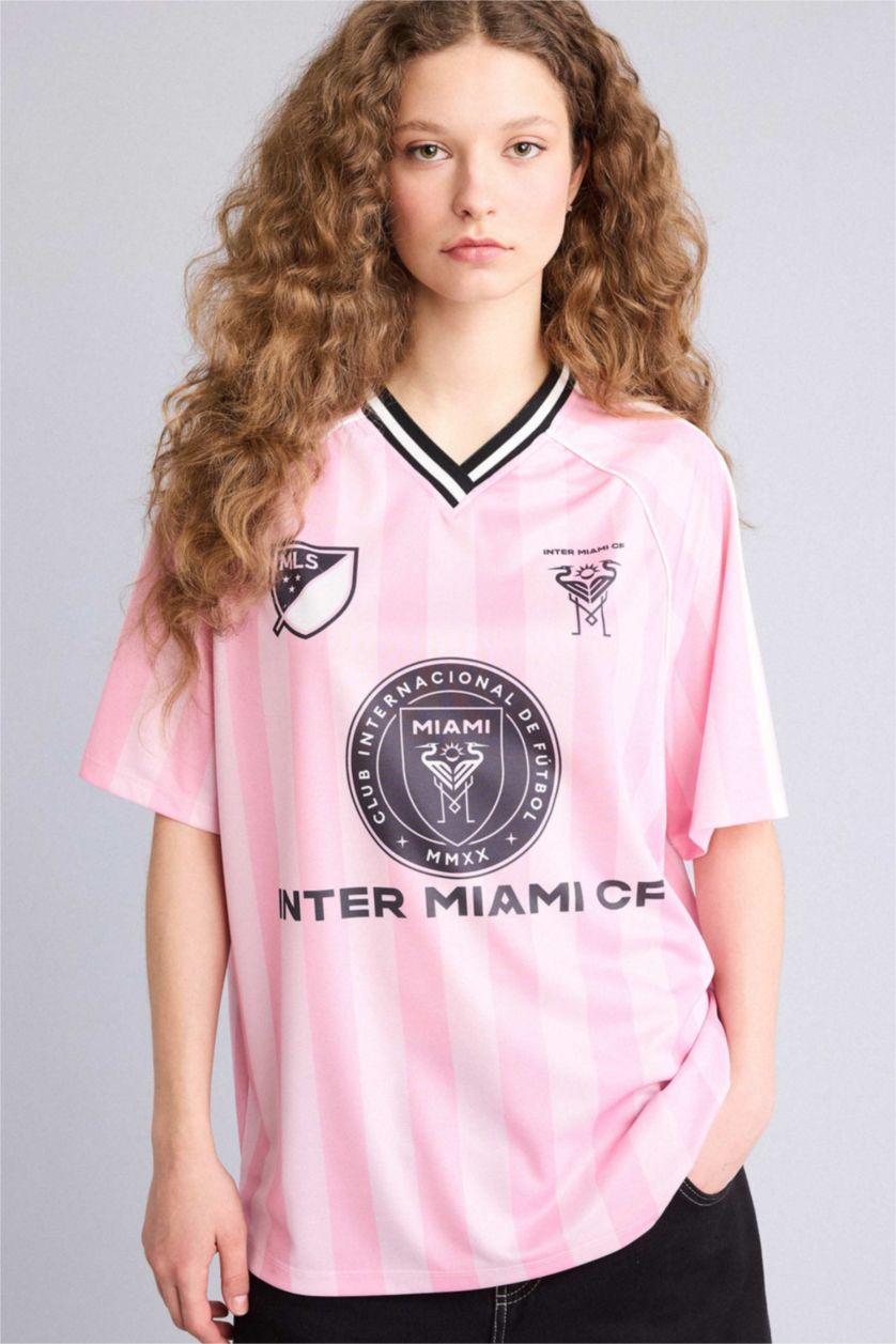 Kadın Açık Pembe MLS Oversıze V Yaka Tişört