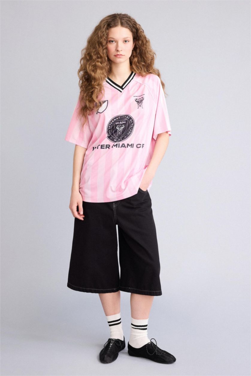 Kadın Açık Pembe MLS Oversıze V Yaka Tişört