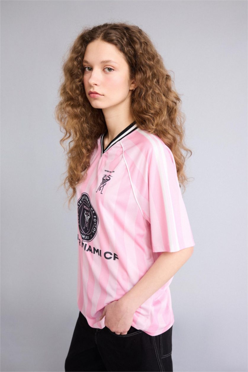 Kadın Açık Pembe MLS Oversıze V Yaka Tişört