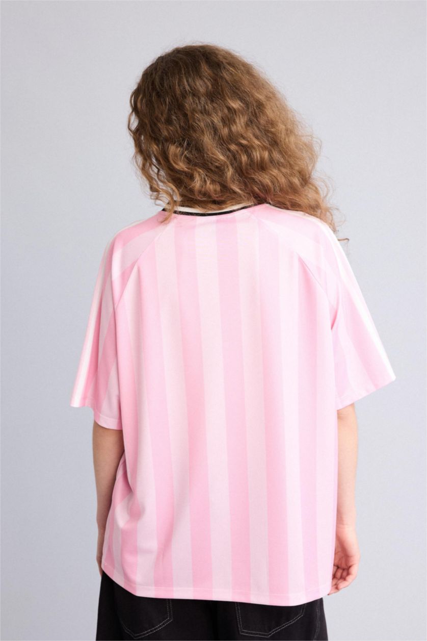 Kadın Açık Pembe MLS Oversıze V Yaka Tişört