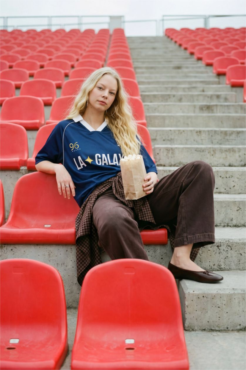 Kadın Lacivert MLS Oversıze Polo Yaka Tişört