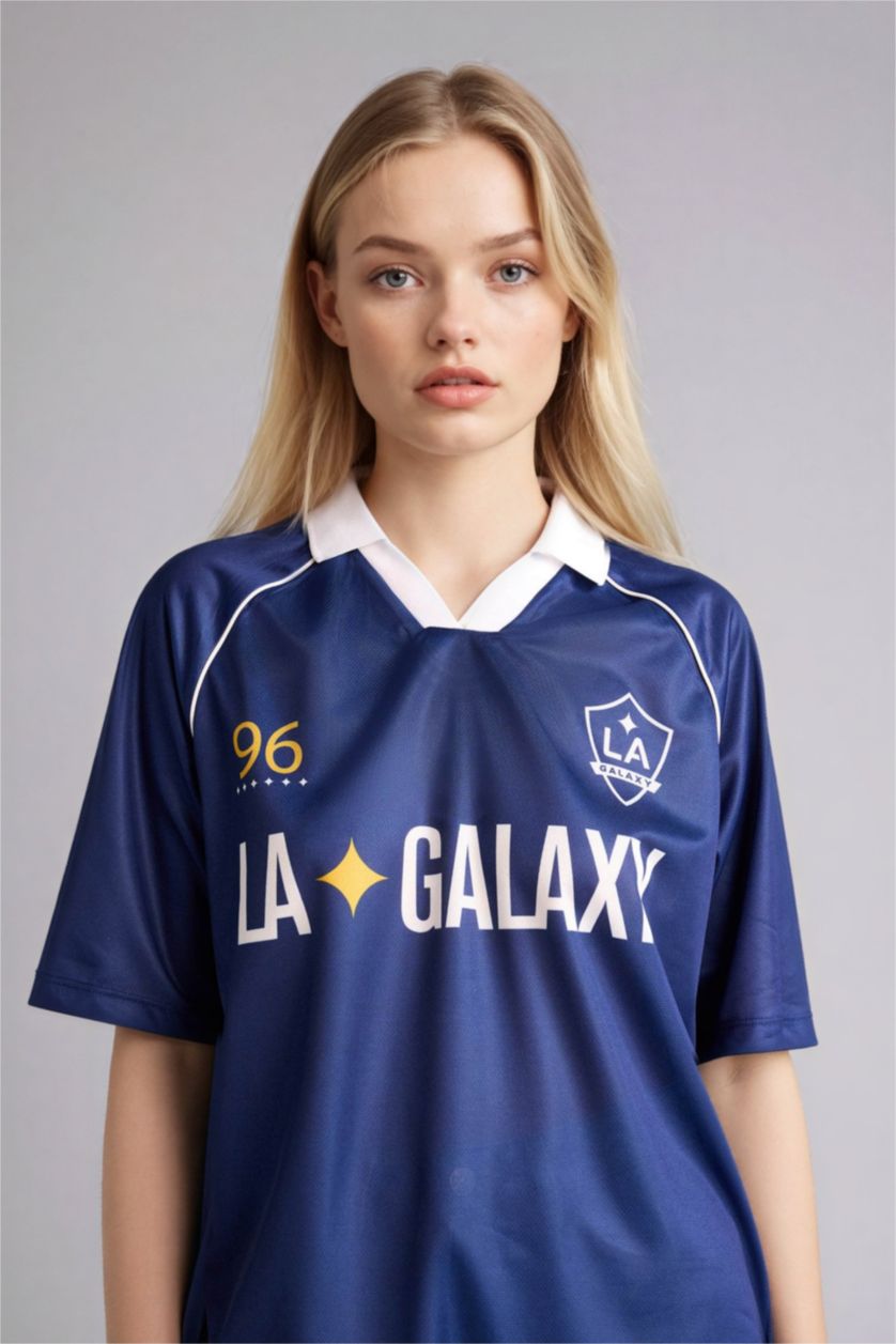 Kadın Lacivert MLS Oversıze Polo Yaka Tişört