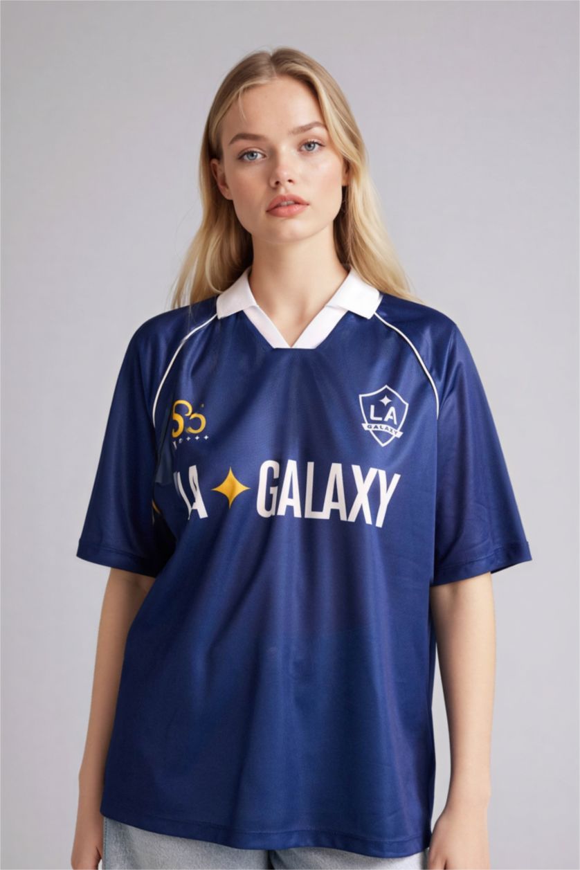 Kadın Lacivert MLS Oversıze Polo Yaka Tişört