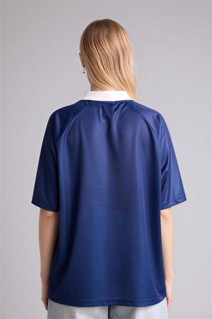 Kadın Lacivert MLS Oversıze Polo Yaka Tişört