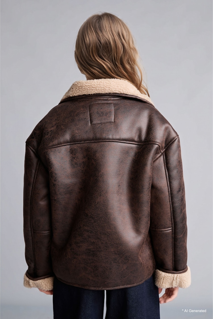 VAJZA & ADOLESHENTE Brown Girl Buttons Plush Lined Faux Suede Jacket