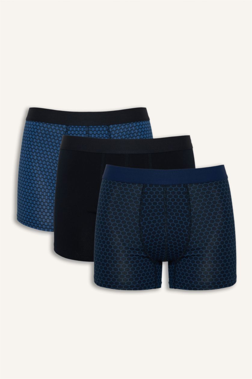 Erkek Lacivert Regular Fıt Baskılı 3'lü Boxer