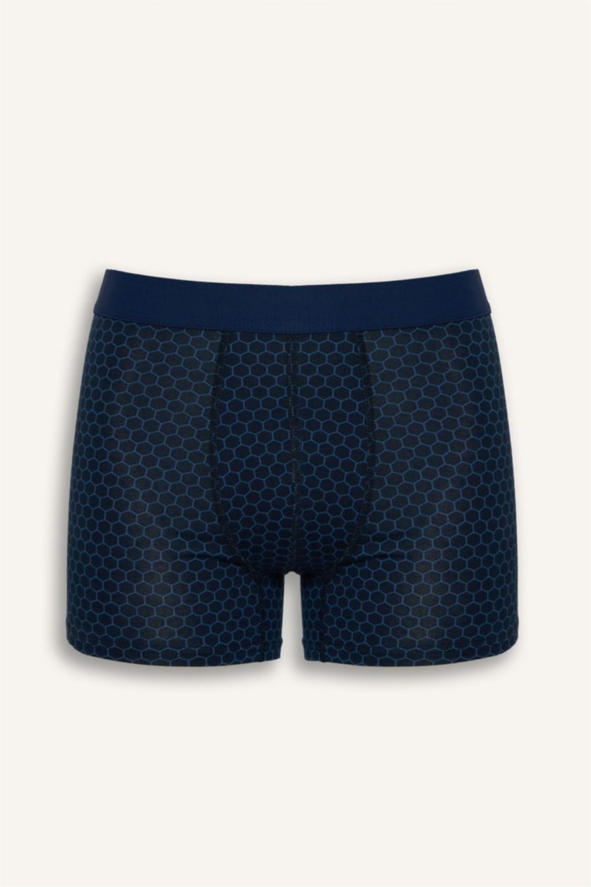 Erkek Lacivert Regular Fıt Baskılı 3'lü Boxer