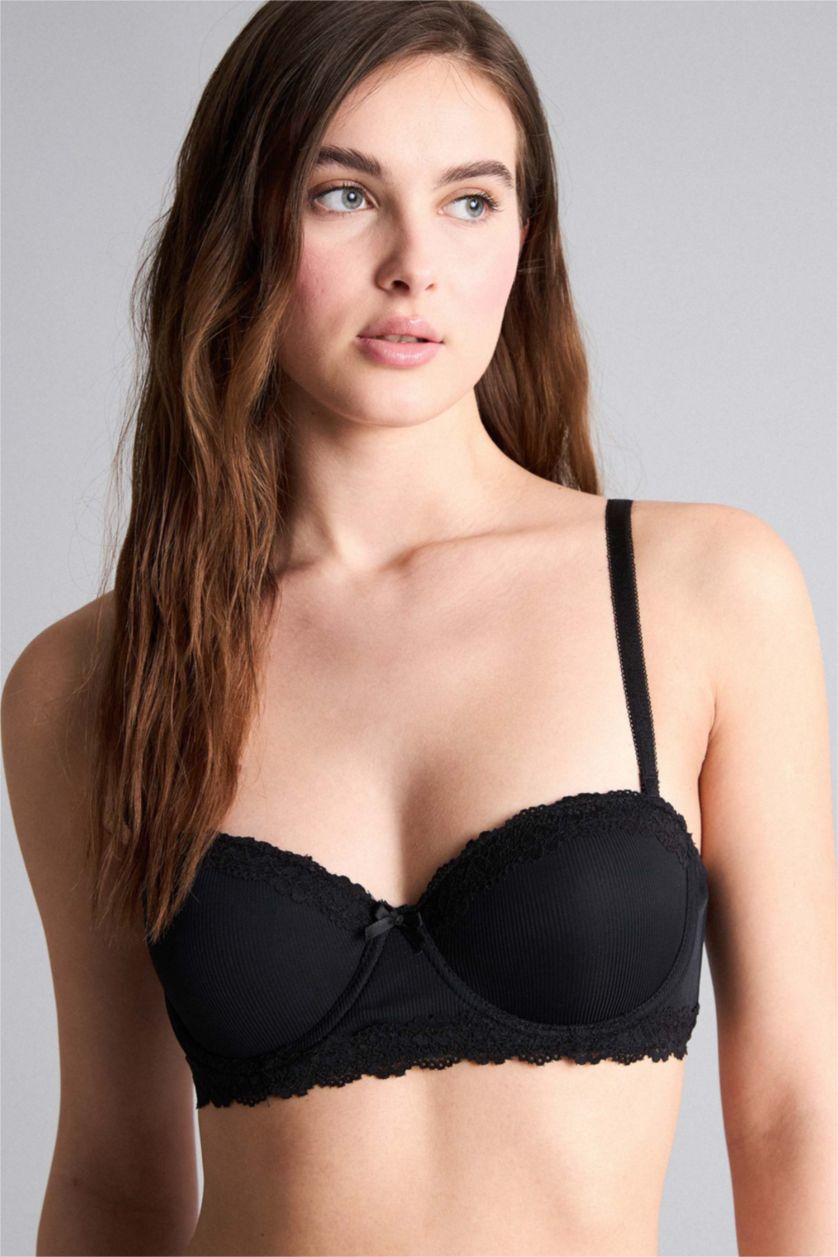 نساء أسود حمالة صدر برا بنص حشو دانتيل مبطن