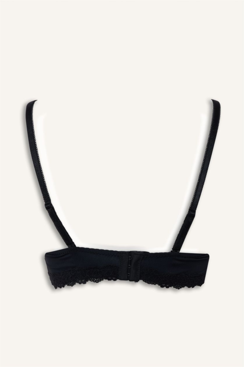 Kadın Siyah Dantel Detaylı Micro Kaplı Yarım Dolgulu Balenli Balkonet Sütyen