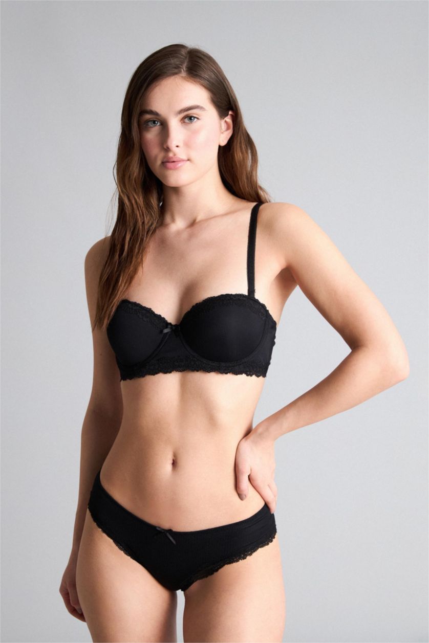 نساء أسود حمالة صدر برا بنص حشو دانتيل مبطن