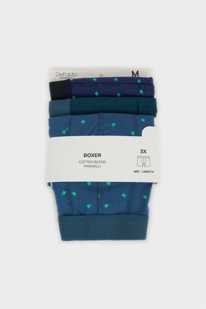 Erkek İndigo Regular Fıt Meyve Baskılı 3'lü Boxer