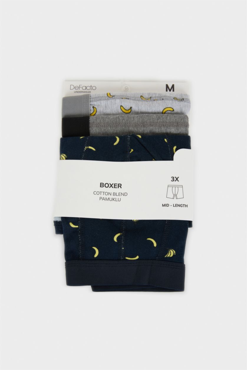 Erkek Lacivert Regular Fıt Meyve Baskılı 3'lü Boxer