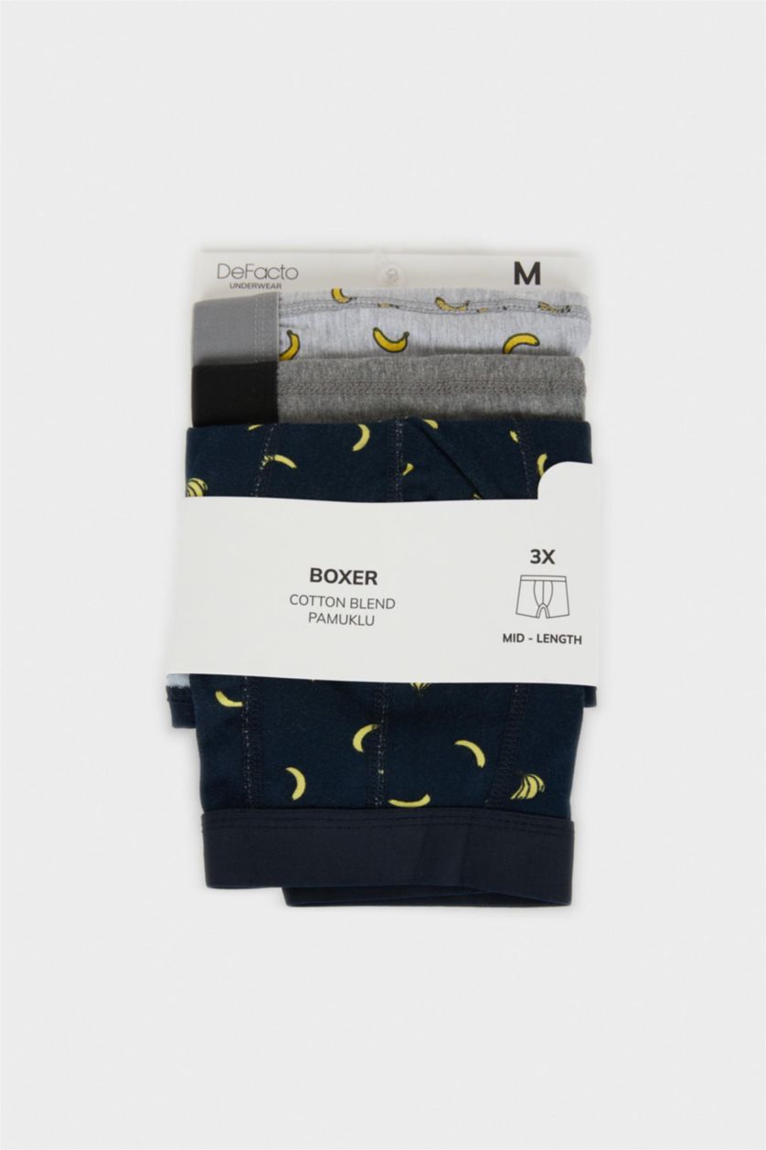 رجالي كحلي بوكسر قصة عادية بطبعة فاكهة - 3 قطع