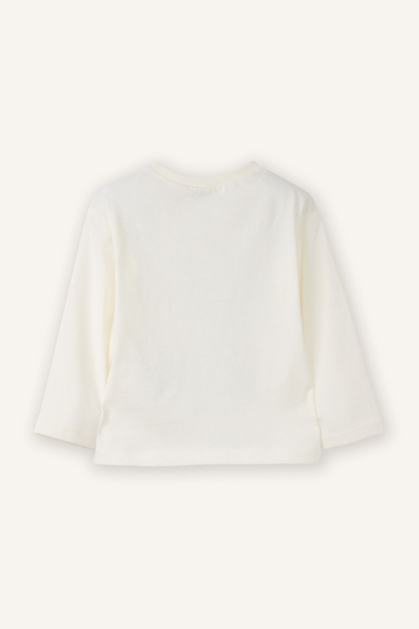 طفلة صغيرة بيج فاتح تيشيرت بيبي بناتي كم طويل قصة عادية ملمس ناعم