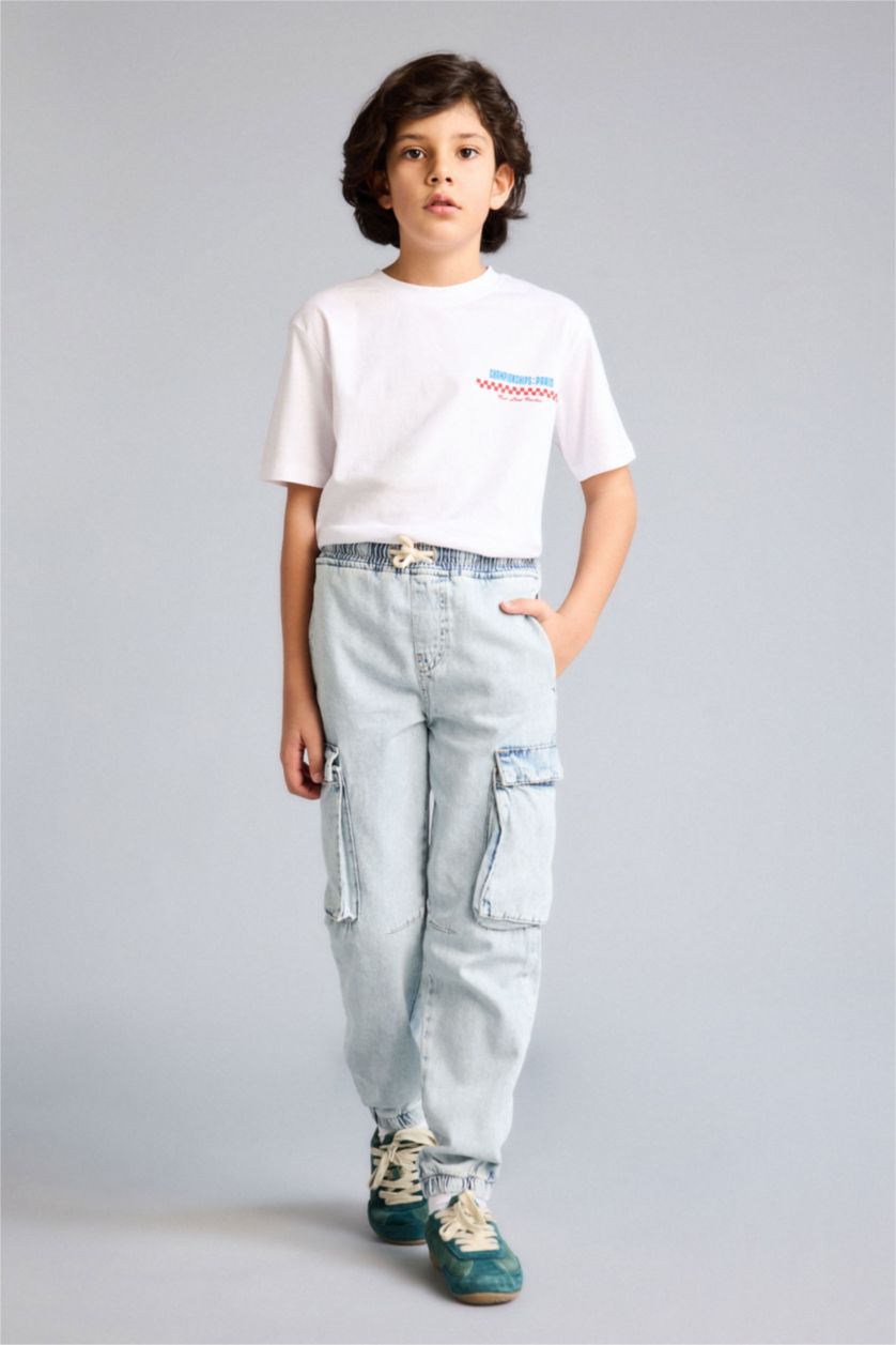 Erkek Çocuk - Genç Erkek Beyaz Baskılı Tişört Erkek Çocuk