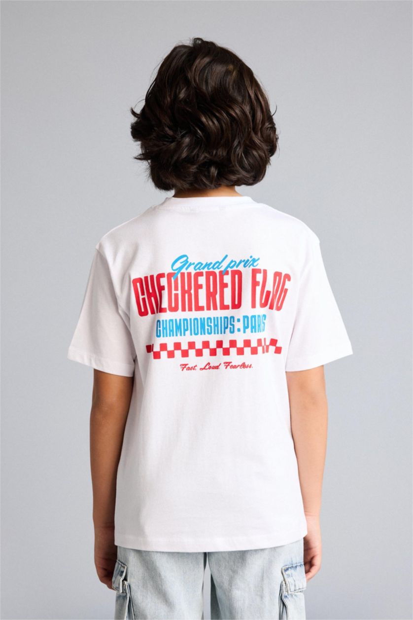 Erkek Çocuk - Genç Erkek Beyaz Baskılı Tişört Erkek Çocuk