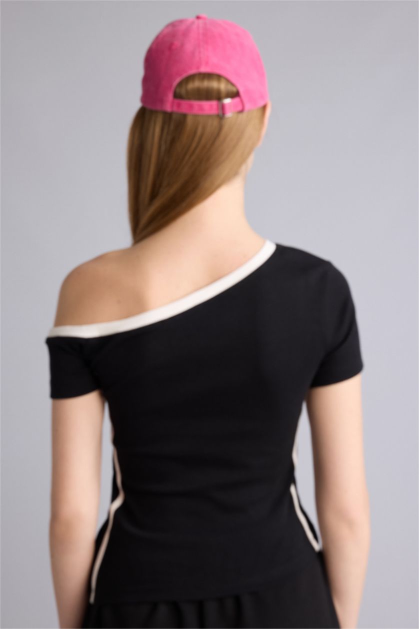 Kadın Siyah Kısa kollu Ribana Baskılı Tişört